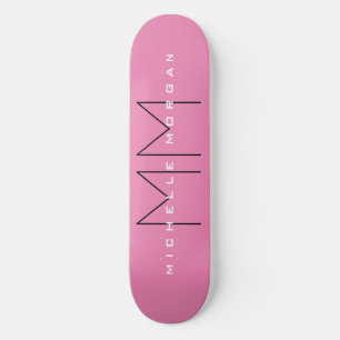 Skateboard Monogramme rose gras moderne minimaliste Nom Initi