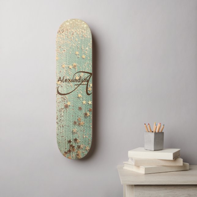 Skateboard Monogramme Stardust sur Sea Green Skate (Art mural)