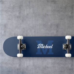 Skateboard Monogramme Vintage Calligraphie Marine Blue Skateb