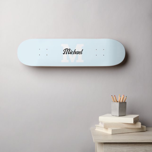 Skateboard Monogramme Vintage calligraphie Pastel Blue (Art mural (Horz))
