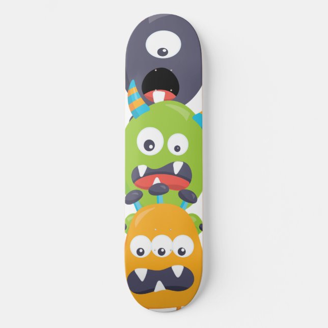 Skateboard Monstres empilées Orange Vert Noir Enfants (Recto)