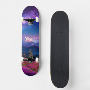 Skateboard Montagne Cosmique Galaxie Néon Fantastique Nature