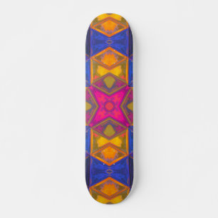 Skateboard Mosaic kaléidoscope Carré jaune bleu et rose
