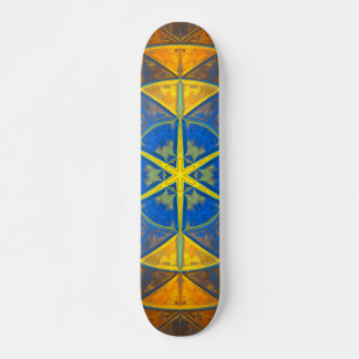 Skateboard Mosaic Kaleidoscope Fleur Bleu et Jaune
