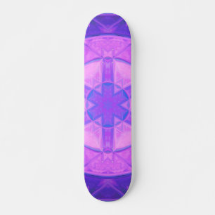 Skateboard Mosaic Kaleidoscope Fleur rose et bleu