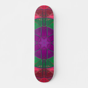 Skateboard Mosaic Kaleidoscope Fleur violet vert et rose