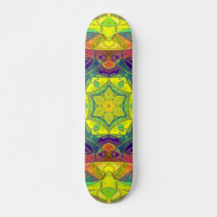 Skateboard Mosaic Mandala Fleur Jaune Bleu et Vert