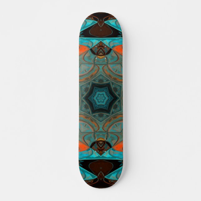 Skateboard Mosaic Mandala Flower bleu et orange (Devant)