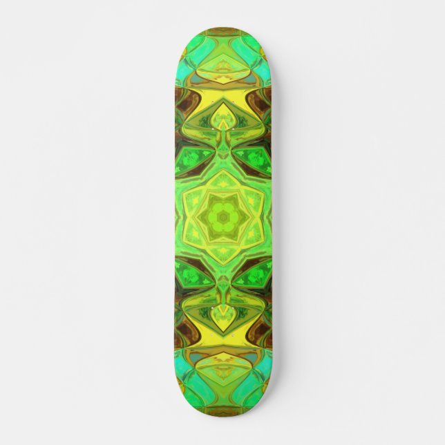 Skateboard Mosaic Mandala Flower vert bleu et jaune (Devant)