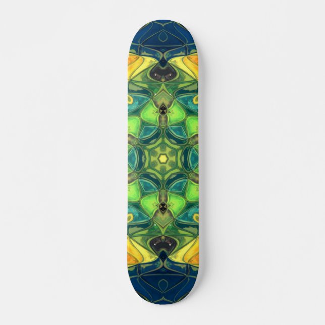 Skateboard Mosaic Mandala Flower vert jaune et bleu (Devant)