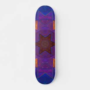 Skateboard Mosaïque Kaleidoscope Fleur rose bleu et jaune
