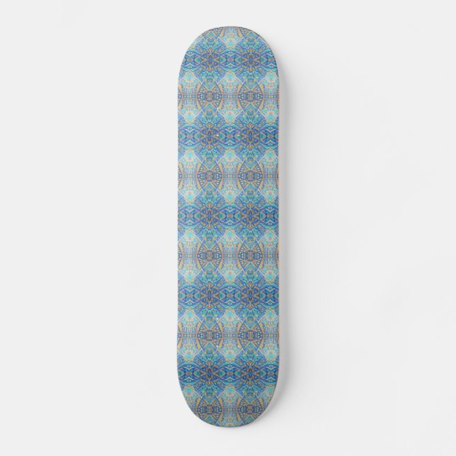 Skateboard mosaïque marocaine bleu turquoise aquamarine (Recto)