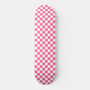 Skateboard Motif à Carreaux Féminin Géométrique Rose et Blanc