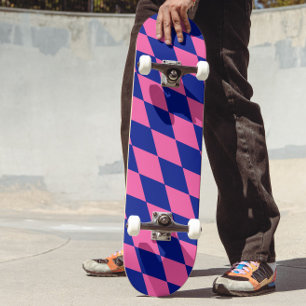 Skateboard Motif à carreaux Harlequin rose et bleu