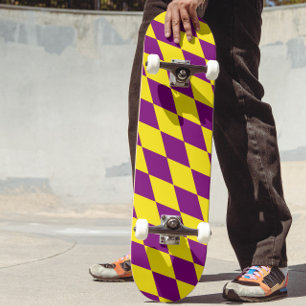 Skateboard Motif à carreaux Harlequin violet et jaune