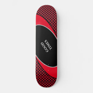 Skateboard Motif à carreaux noir et rouge & lignes ondulées