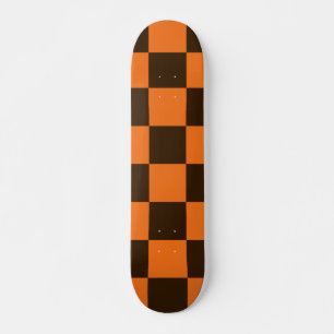 Skateboard Motif à carrés à carreaux noir et orange rétro