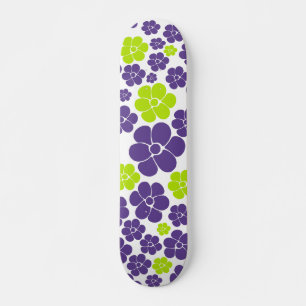 Skateboard Motif à fleurs en vert citron et violet