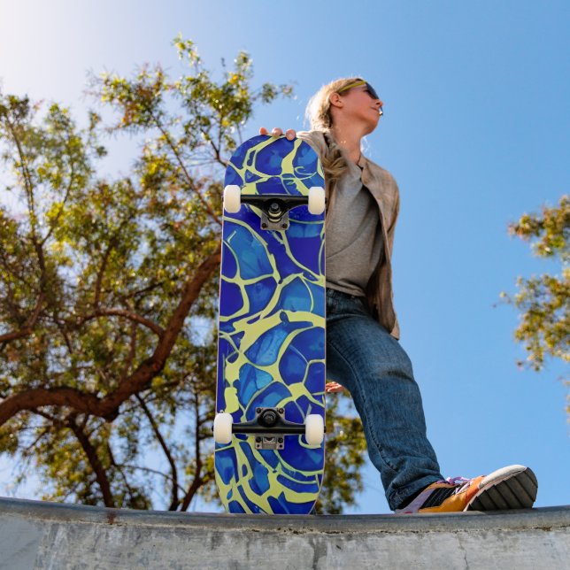 Skateboard Motif Abstrait Bleu clair Mosiac (Extérieur 1)