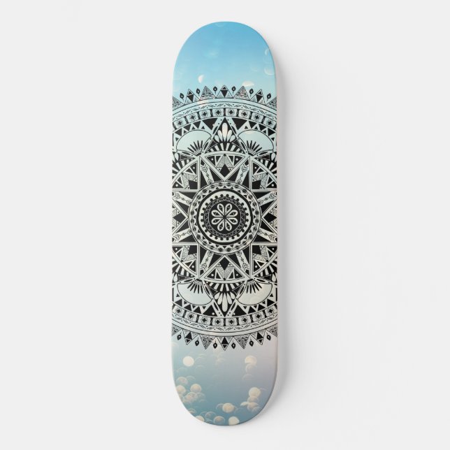 Skateboard Motif Abstrait géométrique Mandala bleu (Recto)