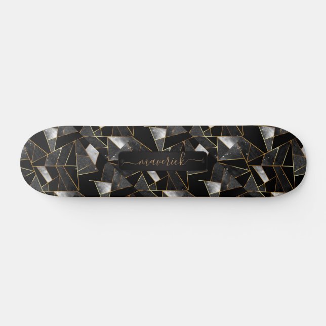 Skateboard Motif Abstrait gris, noir et or (Horz)