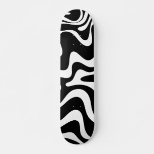 Skateboard Motif Abstrait Retro Liquid Swirl Noir & Blanc