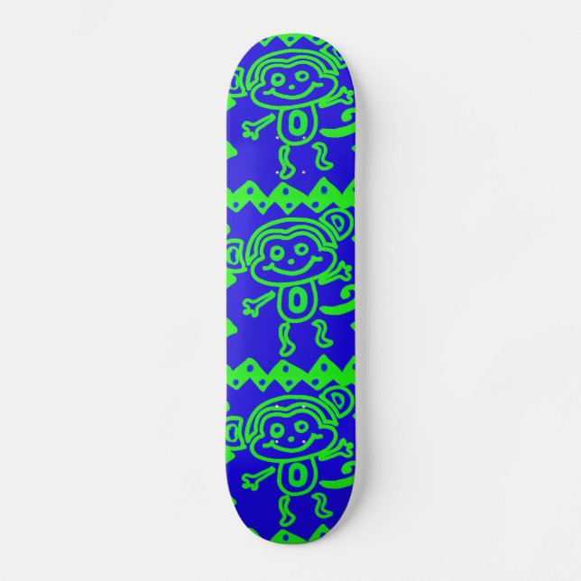 Skateboard Motif animal bleu de vert de chaux de singe mignon (Recto)