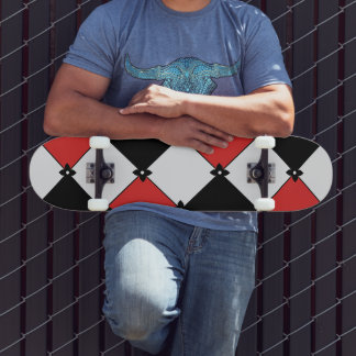 Skateboard Motif Argyle Street Grunge Gras Rouge Noir Gris