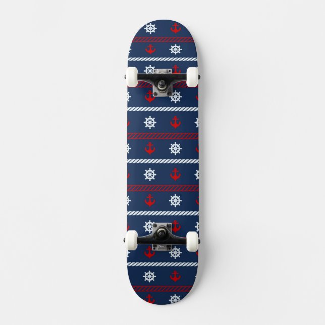 Skateboard Motif blanc et bleu rouge d'océan (Recto)