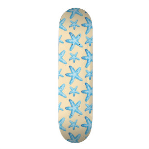 Skateboard Motif bleu d'étoiles de mer d'aquarelle