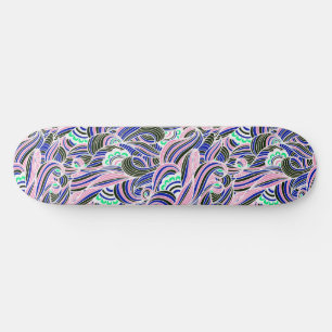 Skateboard Motif Blue and Pink Waves