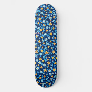 Skateboard Motif Blue Little Flowers