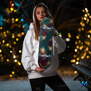 Skateboard Motif carreau festif avec reflets dorés