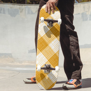 Skateboard Motif carreaux jaune et blanc gras