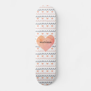Skateboard Motif Coeurs roses