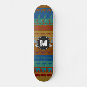Skateboard Motif d'animaux colorés rétro Monogramme #6