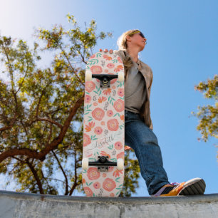 Skateboard Motif d'aquarelle rose corail customisé