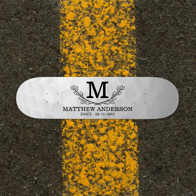 Skateboard Motif de balle de golf personnalisé Nom Monogramme (Créateur téléchargé)