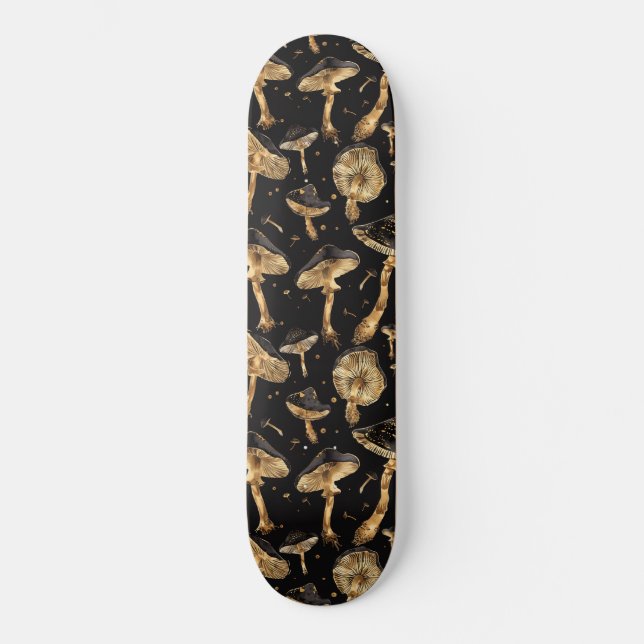 Skateboard Motif de champignons de champignons noirs et d'or (Recto)