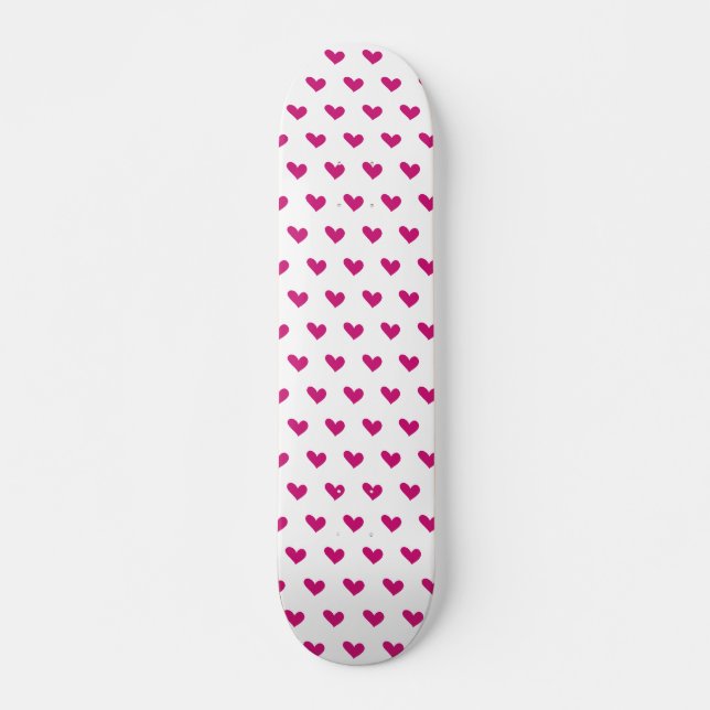 Skateboard Motif de coeur à doodle rose et blanc (Devant)