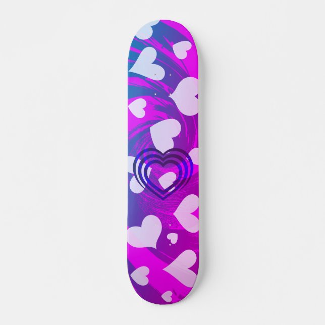 Skateboard Motif de coeur rose et blanc (Devant)