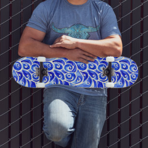 Skateboard Motif de design Abstrait bleu et blanc