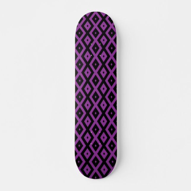 Skateboard Motif de diamants violet et noir (Devant)
