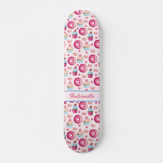 Skateboard Motif de Donut rose (Devant)