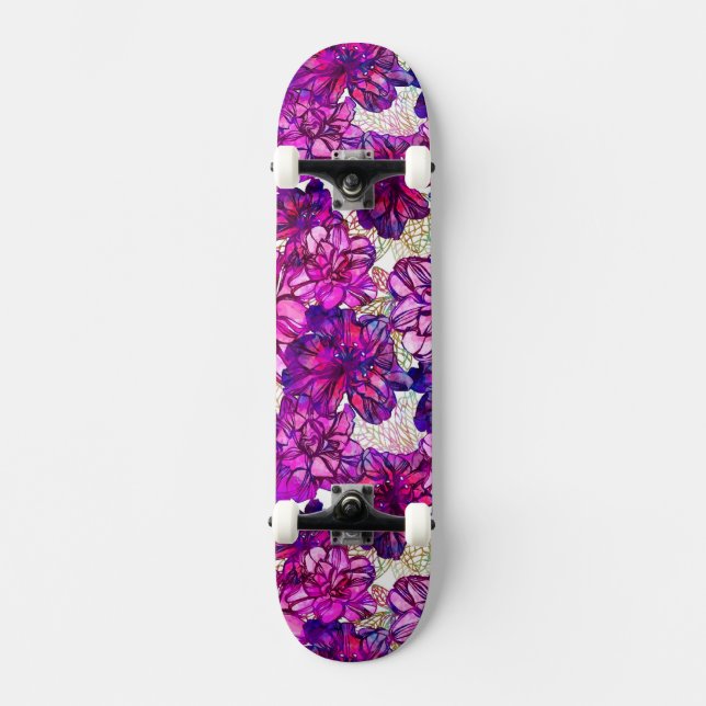 Skateboard Motif de fleurs abstrait de rose et de pourpre (Recto)