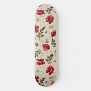 Skateboard Motif de fleurs de pavots rouges vifs vintage 
