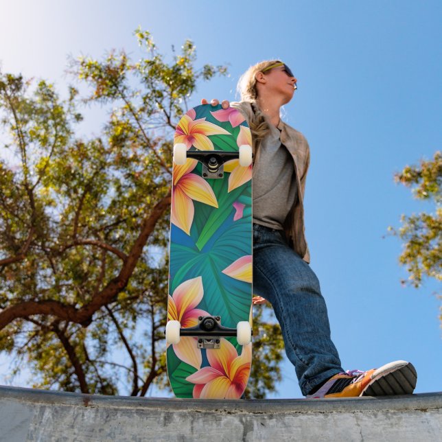 Skateboard Motif de fleurs tropicales hawaïennes (Extérieur 1)