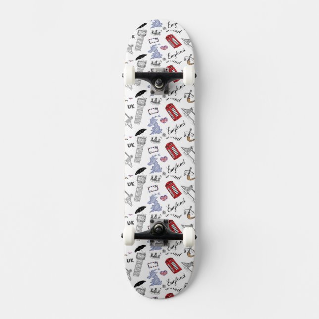 Skateboard Motif de griffonnages de ville de Londres (Recto)