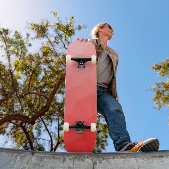 Skateboard Motif de maillage géométrique dégradé rouge (Extérieur 1)