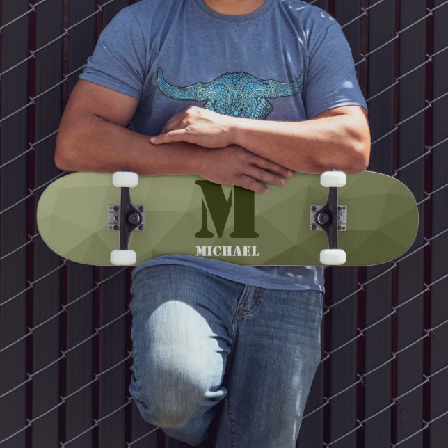 Skateboard Motif de maille géométrique vert clair de l'armée (Extérieur 3)